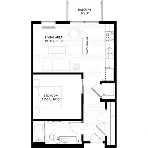 a floor plan of a small apartment with a bedroom and a living room